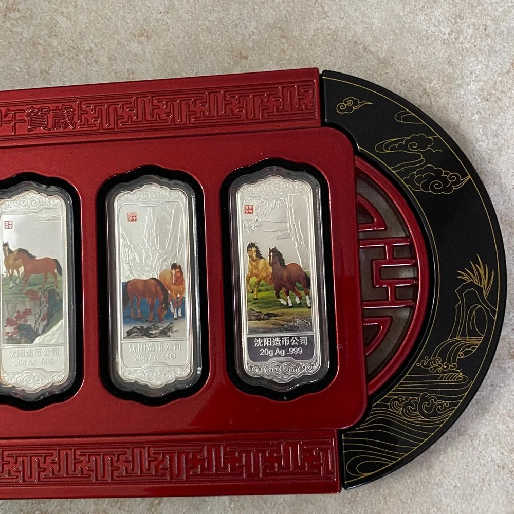 Vintage China 5x 20g 0.999 Silver Bars Featuring the Horse